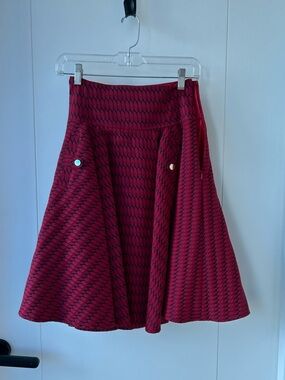 Guess by Marciano Red and Black Patterned Circle Skirt w/gold details